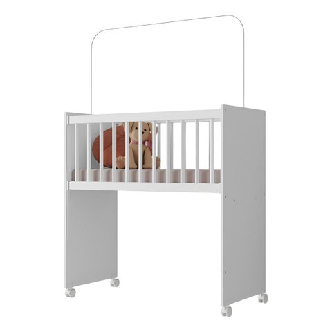 Mini Berço Branco Infantil Grade Móvel Regulável Mosquiteiro com Colchão Confotável P/ Bebê