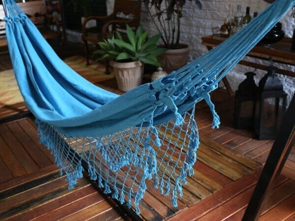 Rede de Descanso e Dormir Casal Algodão Reforçada Regulagem Comprimento Azul piscina - 3