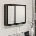 Ver mais imagens de Armário Banheiro Espelheira Sobrepor Preto Com Perfil de Alumínio 54x11,3x45cm 02 Portas Astra