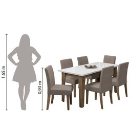 Conjunto de Mesa Sala de Jantar Miami com 6 Cadeiras Trieste Suede 1,60m Cedro / Off White / Mascavo - 6