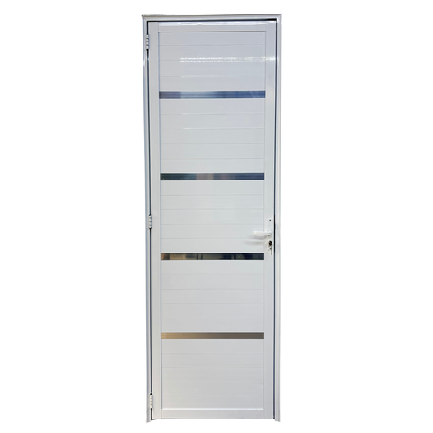 Porta de Aluminio Lambril Branco com Maçaneta e Friso Linha 25 - 210x100 Direita