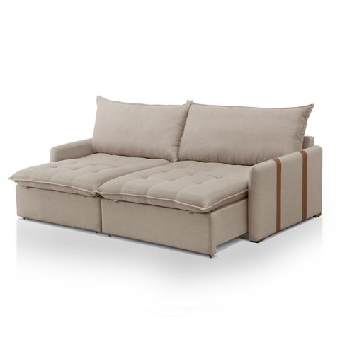 Sofá Cama 3 Lugares Retrátil 160cm Faenzo Linho Bege Luxo