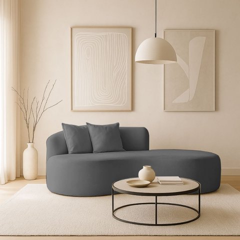 Sofá Curvado Feijão Moderno Sala 2 Lugares Bouclé