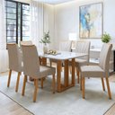 Ver imagem 1 de Conjunto Sala de Jantar 6 Lugares Retangular Tampo Vidro/MDF Mesa Bold e Cadeiras Pés Madeira Jade