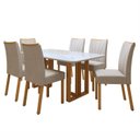 Ver imagem 2 de Conjunto Sala de Jantar 6 Lugares Retangular Tampo Vidro/MDF Mesa Tessera Cadeiras Pés Madeira Jade