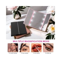 Espelho Led de Maquiagem Portatil Triplo com Aumento Dobravel Iluminacao para Bolsa Viagem Mesa ou C - 7