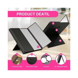 Espelho Led de Maquiagem Portatil Triplo com Aumento Dobravel Iluminacao para Bolsa Viagem Mesa ou C - 2