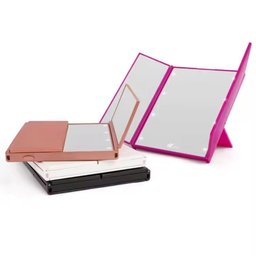Espelho Led de Maquiagem Portatil Triplo com Aumento Dobravel Iluminacao para Bolsa Viagem Mesa ou C - 1