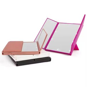 Espelho Led de Maquiagem Portatil Triplo com Aumento Dobravel Iluminacao para Bolsa Viagem Mesa ou C