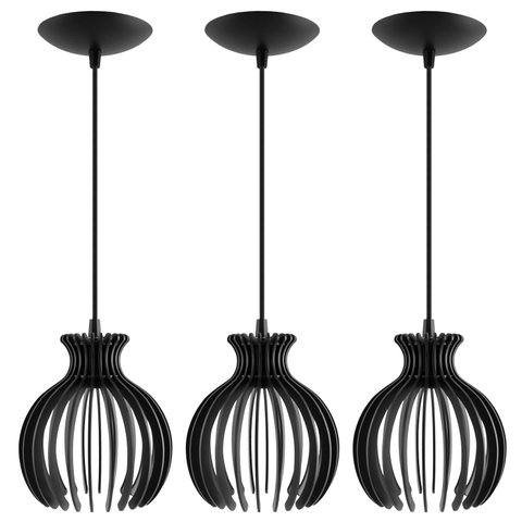 Luminária Pendente Madeira Nacar 18cm E27 Sala 3 Unidades:preto