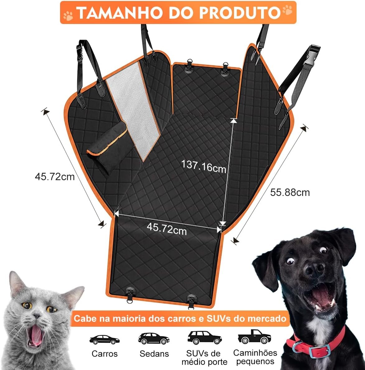 Capa Protetora Banco Traseiro Pet Cães Gatos Passagem Cinto - 2