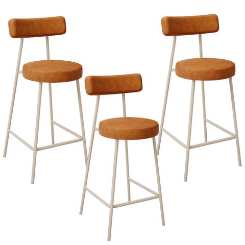 Kit 03 Banquetas Baixa Cozinha Sala Jantar Bancada Milão Arena L02 Couríssimo Canela - lyam decor