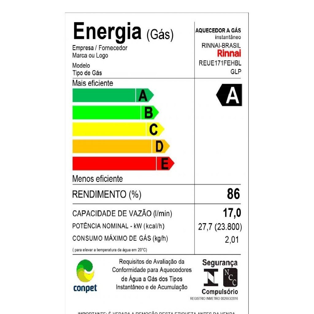 Aquecedor de Água a Gás Digital Rinnai 17 Litros - 5