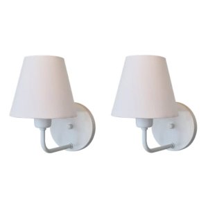 Kit 2 Arandelas Branca Cúpula Algodão Clássica Base Redonda Cabeceiras Quartos e 27