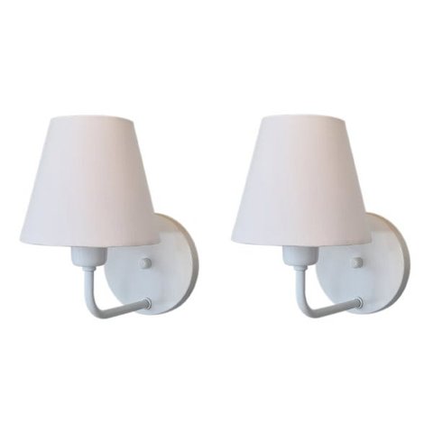 Kit 2 Arandelas Branca Cúpula Algodão Clássica Base Redonda Cabeceiras Quartos e 27