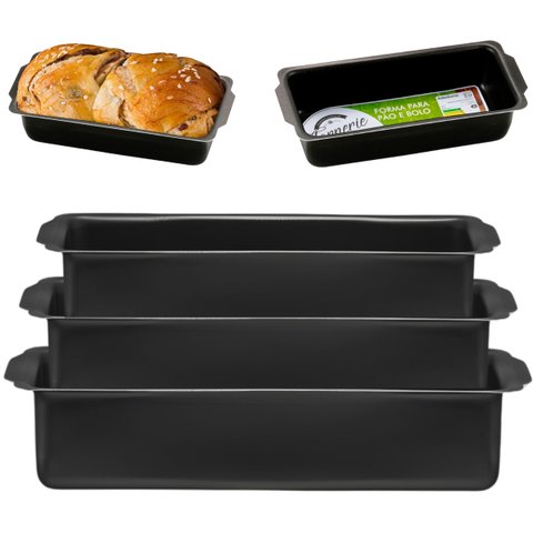 Kit Forma Assadeira de Pão Retangular 03 Peças Antiaderentes