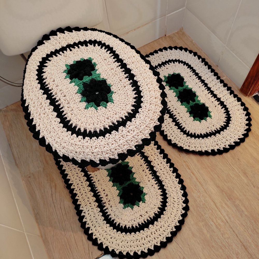 Tapete de Crochê para Banheiro Flor Criativa: Marrom - 2