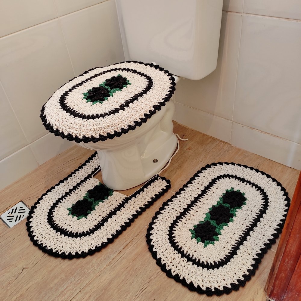 Tapete de Crochê para Banheiro Flor Criativa: Marrom - 1