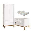 Ver imagem 1 de Berço Americano e Guarda Roupa 2 Portas New Classic Branco com Pés Madeira e Colchão Gazin -