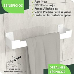Porta Toalha Rosto Suporte Banheiro Toalheiro Branco ELG - 3