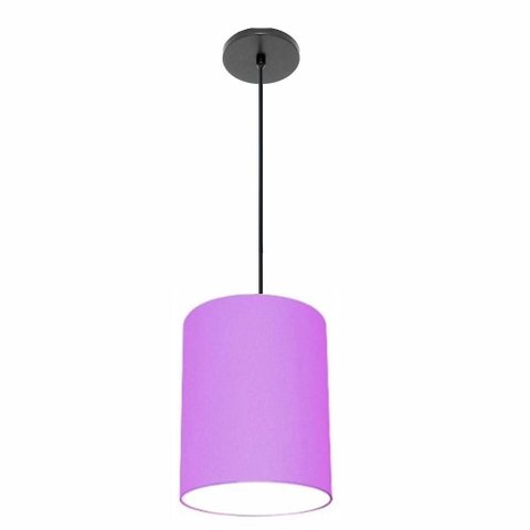 Lustre Luminária Pendente Vivare Free Lux Pe-4104pr Cúpula em Tecido 15x25cm Lilás Canopla Preta