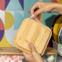 Ver mais imagens de Kit 3 Potes de Vidro 740ml com Tampa de Bambu Hermético Marmita Quadrados - Tud