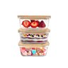 Kit 3 Potes de Vidro 740ml com Tampa de Bambu Hermético Marmita Quadrados - Tud - 1