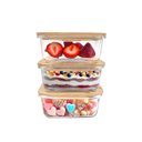 Ver imagem 1 de Kit 3 Potes de Vidro 740ml com Tampa de Bambu Hermético Marmita Quadrados - Tud