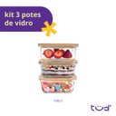 Ver imagem 4 de Kit 3 Potes de Vidro 740ml com Tampa de Bambu Hermético Marmita Quadrados - Tud