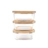 Kit 3 Potes de Vidro 740ml com Tampa de Bambu Hermético Marmita Quadrados - Tud - 3