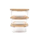 Ver imagem 3 de Kit 3 Potes de Vidro 740ml com Tampa de Bambu Hermético Marmita Quadrados - Tud