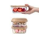 Ver imagem 2 de Kit 3 Potes de Vidro 740ml com Tampa de Bambu Hermético Marmita Quadrados - Tud