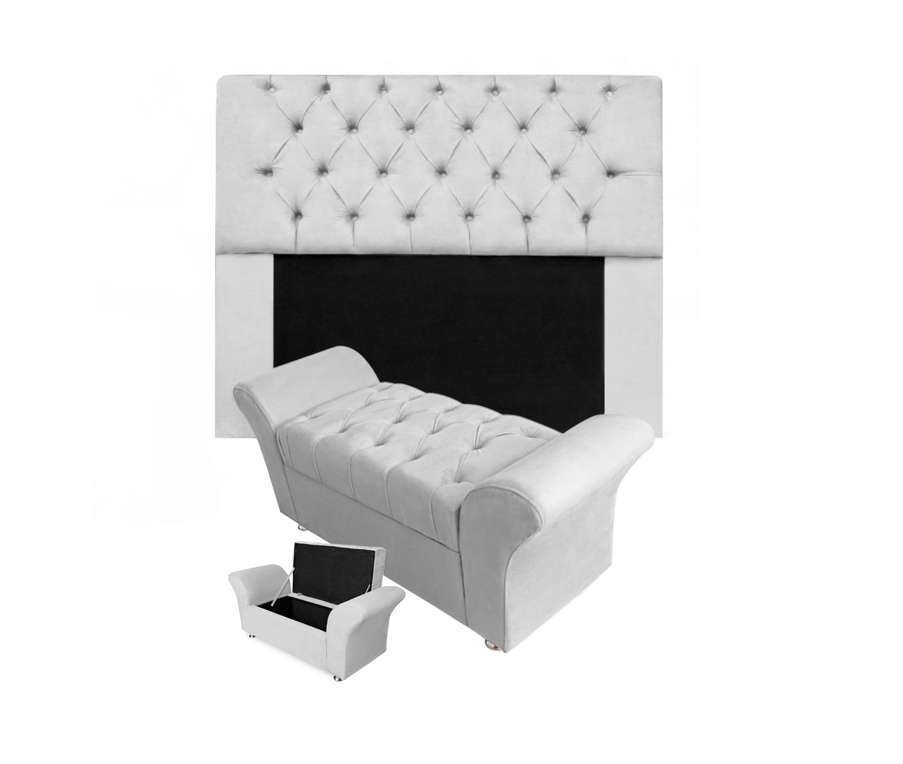 Conjunto Cabeceira Mirage e Calçadeira Baú Veneza Queen 160 cm Corano Branco - DL Decor - 1