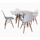 Ver imagem 1 de Conjunto de Mesa de Jantar Quadrada 90cm Tampo de Vidro com 4 Cadeiras Brancas