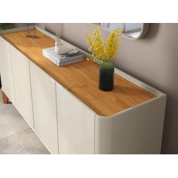 Buffet / Balcão Fl 1.60m 4 Portas Estilo Retrô Cor Off White / Cinamomo - 3