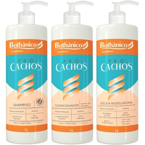 Kit Pró Cachos Shampoo + Condicionador + Geleia Modeladora 1l Bothanico