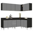 Ver imagem 1 de Armário de Cozinha Modulado de Canto 6 Peças Cp29 Balcão com Tampo Preto/cinza - Lumil