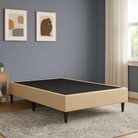 Caixa Base Box Solteiro Resistente em Veludo Premium Moderno:bege