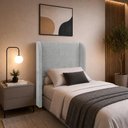 Ver imagem 1 de Cabeceira Solteiro Estofada Ideal para Cama Box 100cm Linho - Cinza