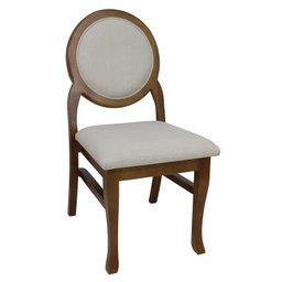 Kit 6 Cadeiras Medalhão Contemporânea Verniz Imbuia e Linho Bege Claro Soberati Cadeira Medalhão Con - 2