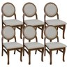 Kit 6 Cadeiras Medalhão Contemporânea Verniz Imbuia e Linho Bege Claro Soberati Cadeira Medalhão Con - 1