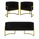 Ver imagem 1 de Kit 2 Poltronas + Sofá 2 Lugares para Recepção Gold Veludo Cor:preto