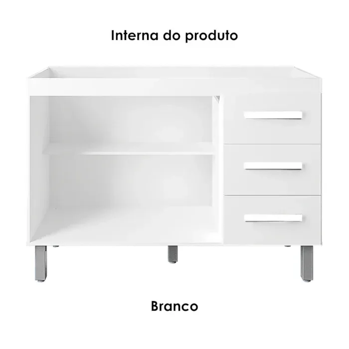 Balcão para Pia 120cm com 03 Portas e 01 Gaveta Anita Branco Moblis - 5