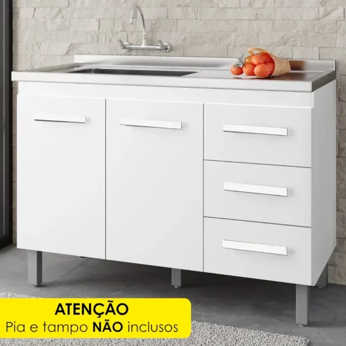 Balcão para Pia 120cm com 03 Portas e 01 Gaveta Anita Branco Moblis - 2