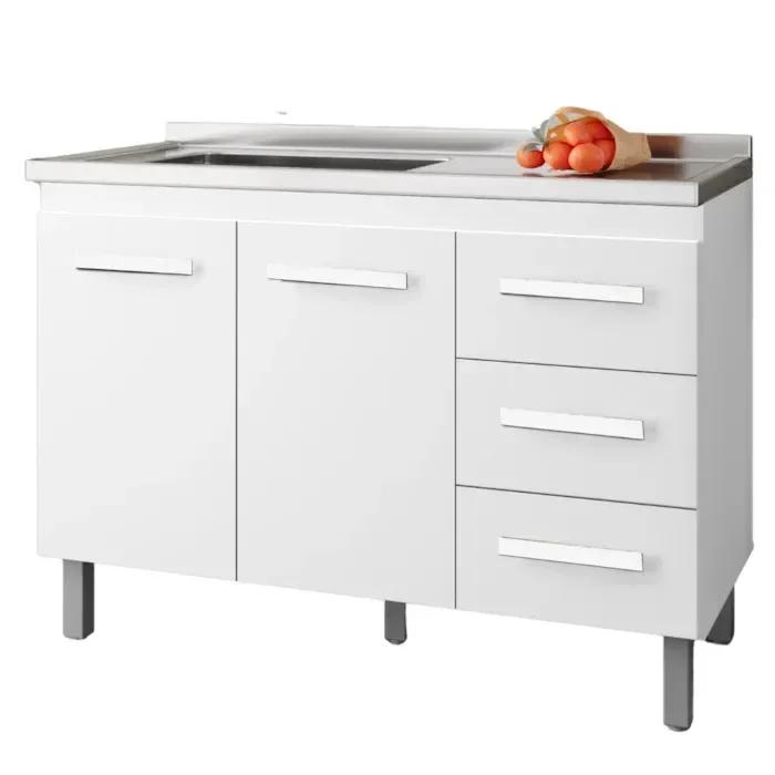 Ver imagem 1 de Balcão para Pia 120cm com 03 Portas e 01 Gaveta Anita Branco Moblis