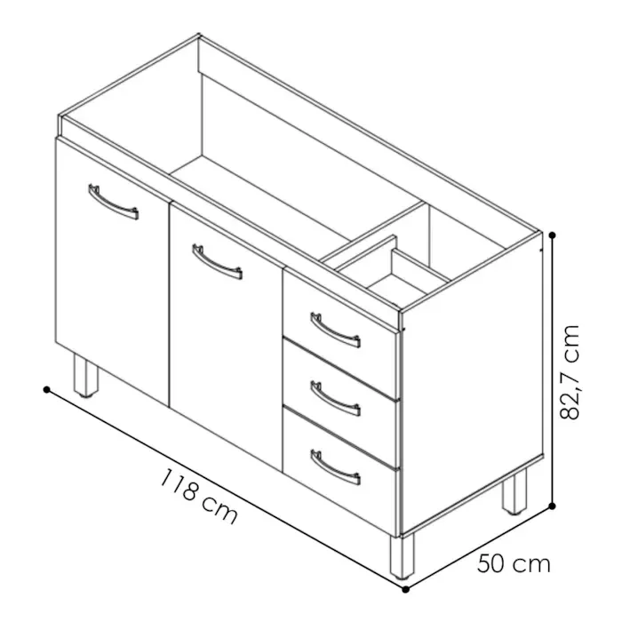 Ver imagem 3 de Balcão para Pia 120cm com 03 Portas e 01 Gaveta Anita Branco Moblis