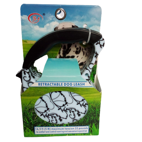 Coleira Guia Retrátil Cachorro 5 M Cães Passeio Sj Guia Retrátil com Estampa Preta