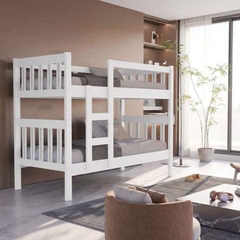 Beliche Solteiro Capri 100% MDF Cor Branco Vira Duas Cama com Grade e Escada Design Moderno