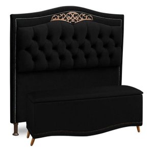 KIT Cabeceira Mais Calçadeira com bau DUNAS Casal 1,40 cm Para Cama Box veludo Preto Dalaqua-Decor