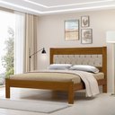 Ver imagem 2 de Cama de Casal Viena com Cabeceira Captonê e Veludo Bege Madeira Castanho
